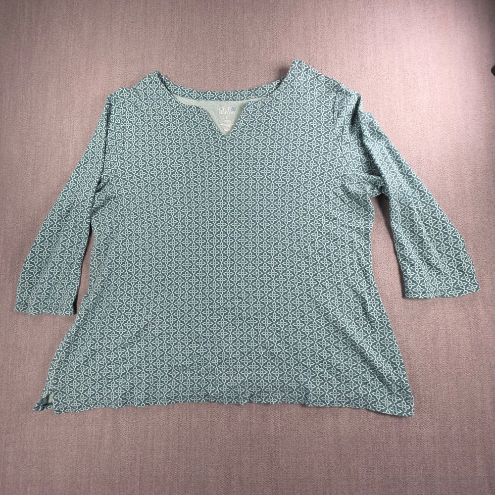 Croft & Barrow Shirt Women XL Green Teal Geometric Floral Long Sleeve Shirt‎